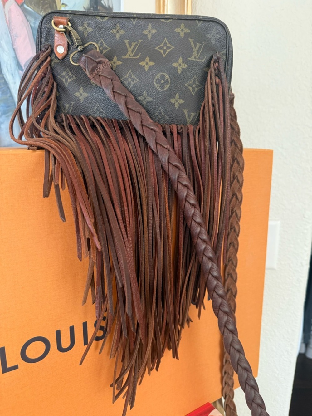 Louis Vuitton Brown Monogram Fringe Shoulder Bag with Braided Strap